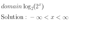 The domain of log_{2}(2^x) is -infinity <x<infinity